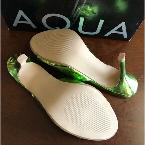 AQUA - 🎉HP🎉 NWT L Sz 7.5 Maeve Reilly Lucio High Heel Slides/Metallic Emerald - Picture 12 of 14